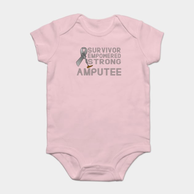 Survivor, Empowered, Strong Amputee Ribbon Baby Bodysuit by AlondraHanley